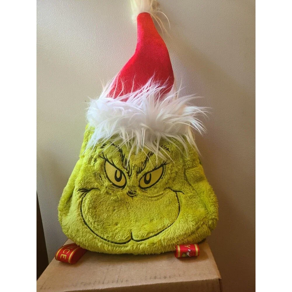 The Grinch Santa Hat Naughty Nice Plush Backpack Universal Studios